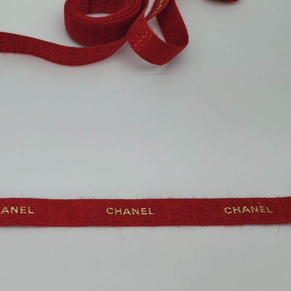 CHANEL True Cool Red Tweed Ribbon Gold Logo Authentic Two (2) Yards - Picture 2 of 4